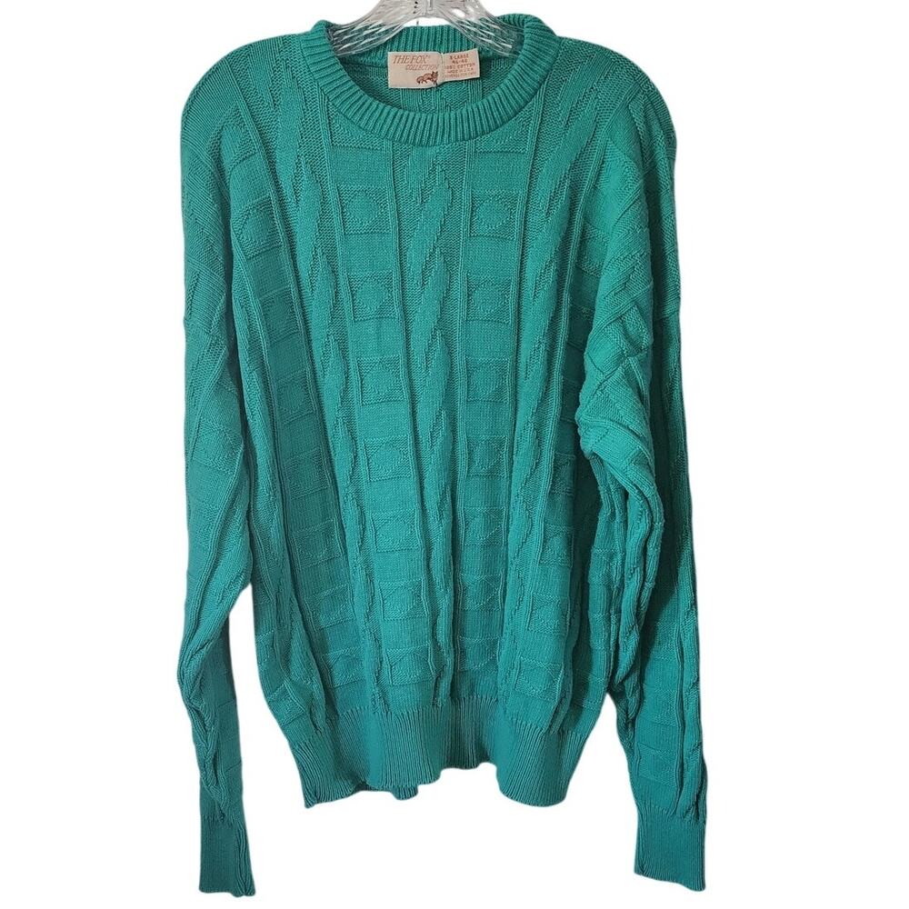 The Fox Collection Pullover Vintage Grandpa Core Green Knit Sweater X-Large